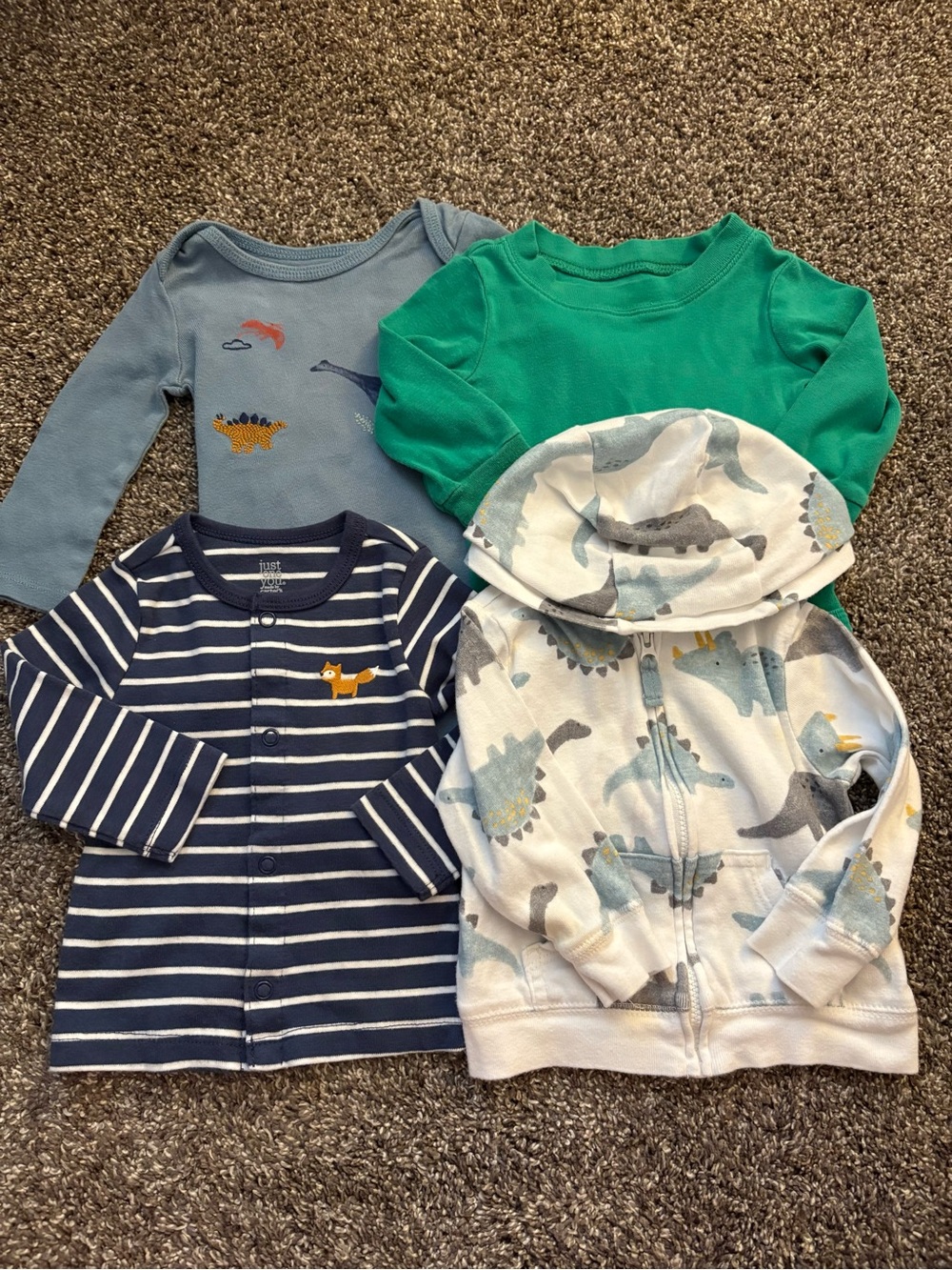 Carter's Baby Boys Green & Blue Long-Sleeve Tops and Dino Hoodie Bundle